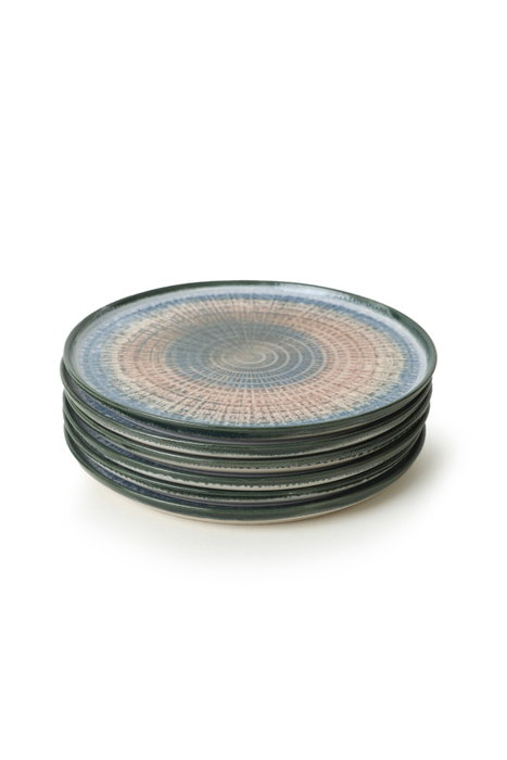 Hermia Juego de Platos de Gres Cerámico Azul y Rosa (6 Piezas) de 28 cm Hermia Juego de Platos de Gres Cerámico Azul y Rosa (6 Piezas) de 28 cm